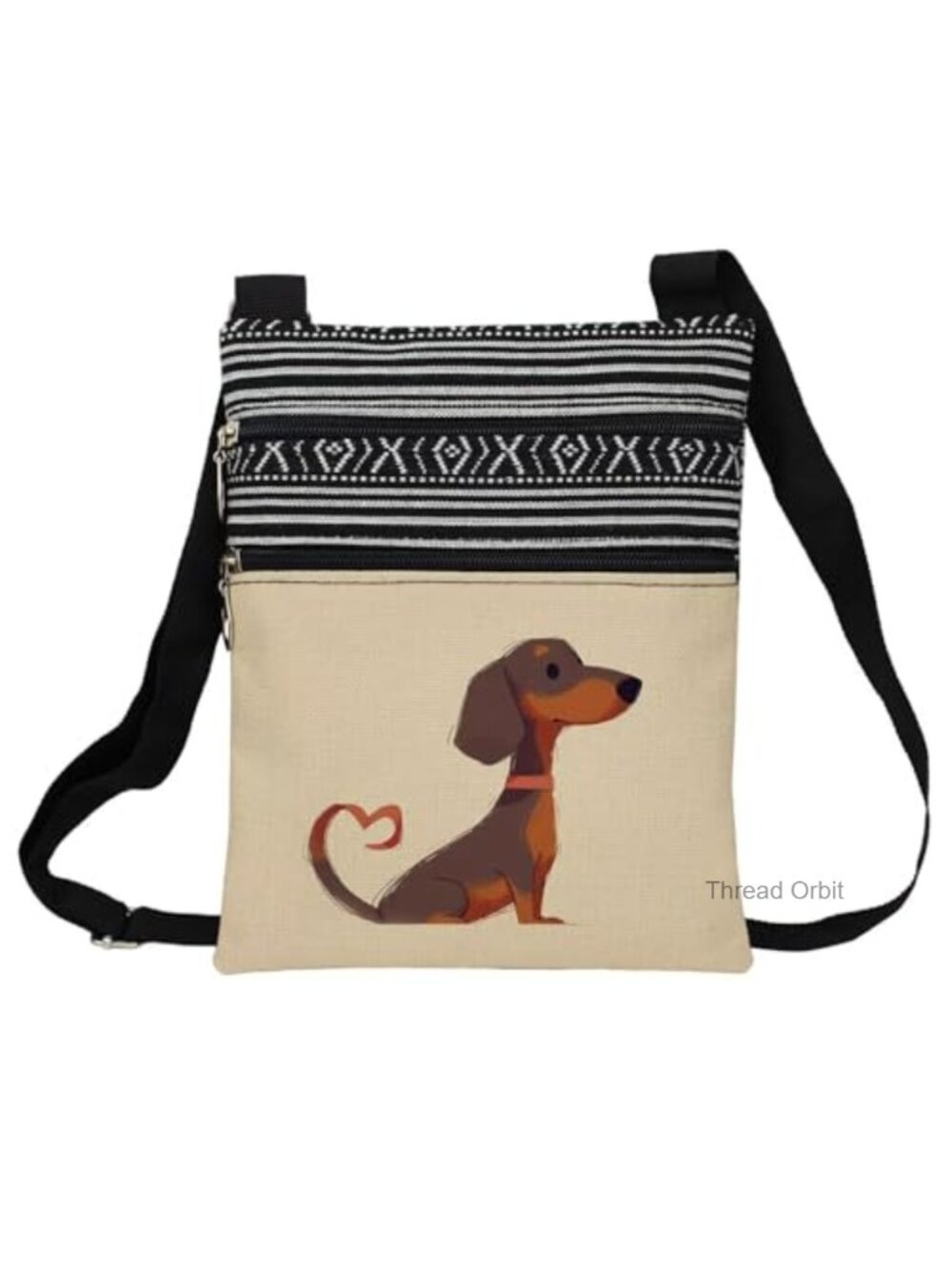 Dachshund Print Crossbody Bag Polyester Adjustable Strap Zip Purse